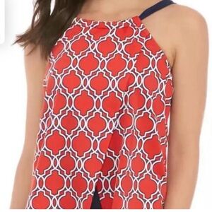 CROWN & IVY Women's 'LATTICE' Red WRAP HIGH NECK TANKINI SWIM TOP 3X